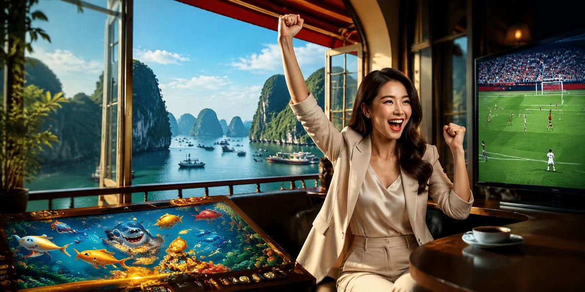 Người dùng tại vịnh Hạ Long thưởng thức cà phê và chơi game bắn cá trực tuyến trên điện thoại