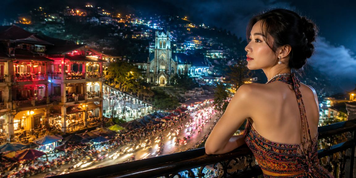 Khung cảnh cá cược đêm ở Sapa neon rực rỡ sống động
