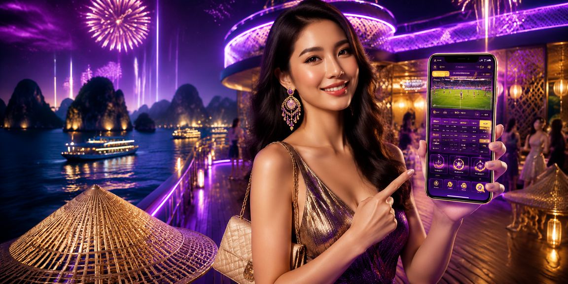 Quang cảnh sòng bạc trực tuyến phong cách Việt Nam với ánh đèn lộng lẫy và không khí sôi động